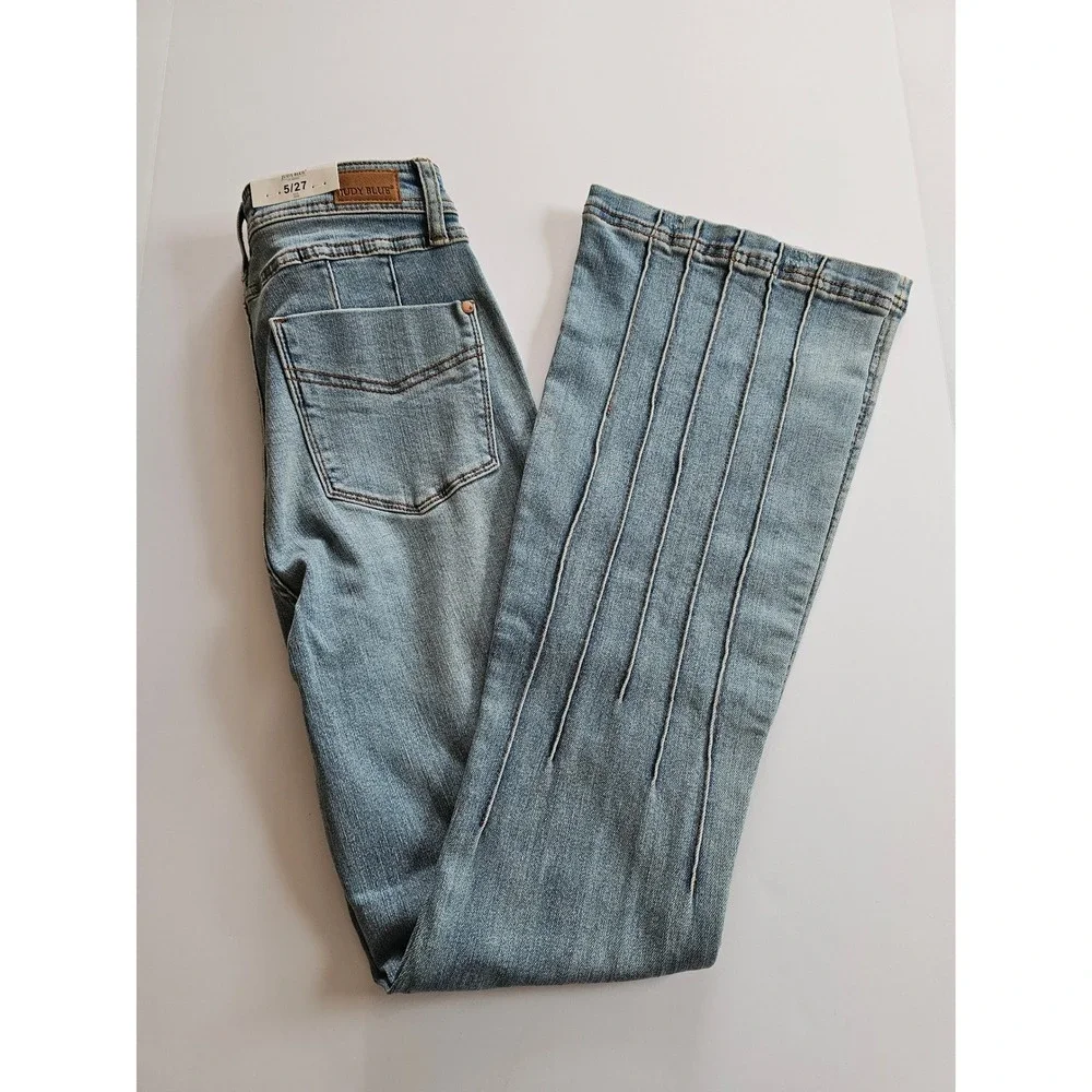 Judy Blue Bootcut Jeans Women‎ 5/27 Blue High Waist Pintuck Pleated Flare NEW